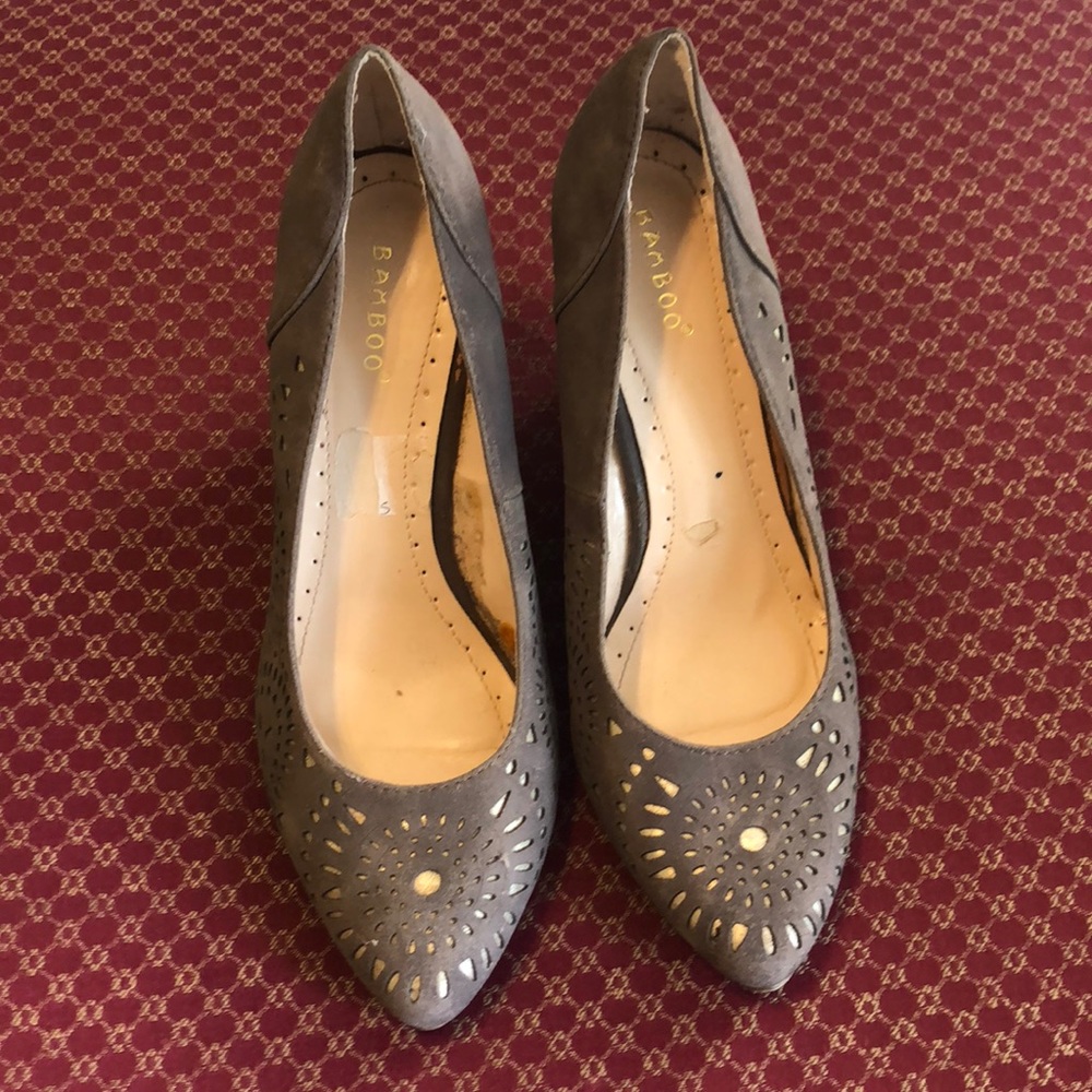 Bamboo gold and brown wedge heels